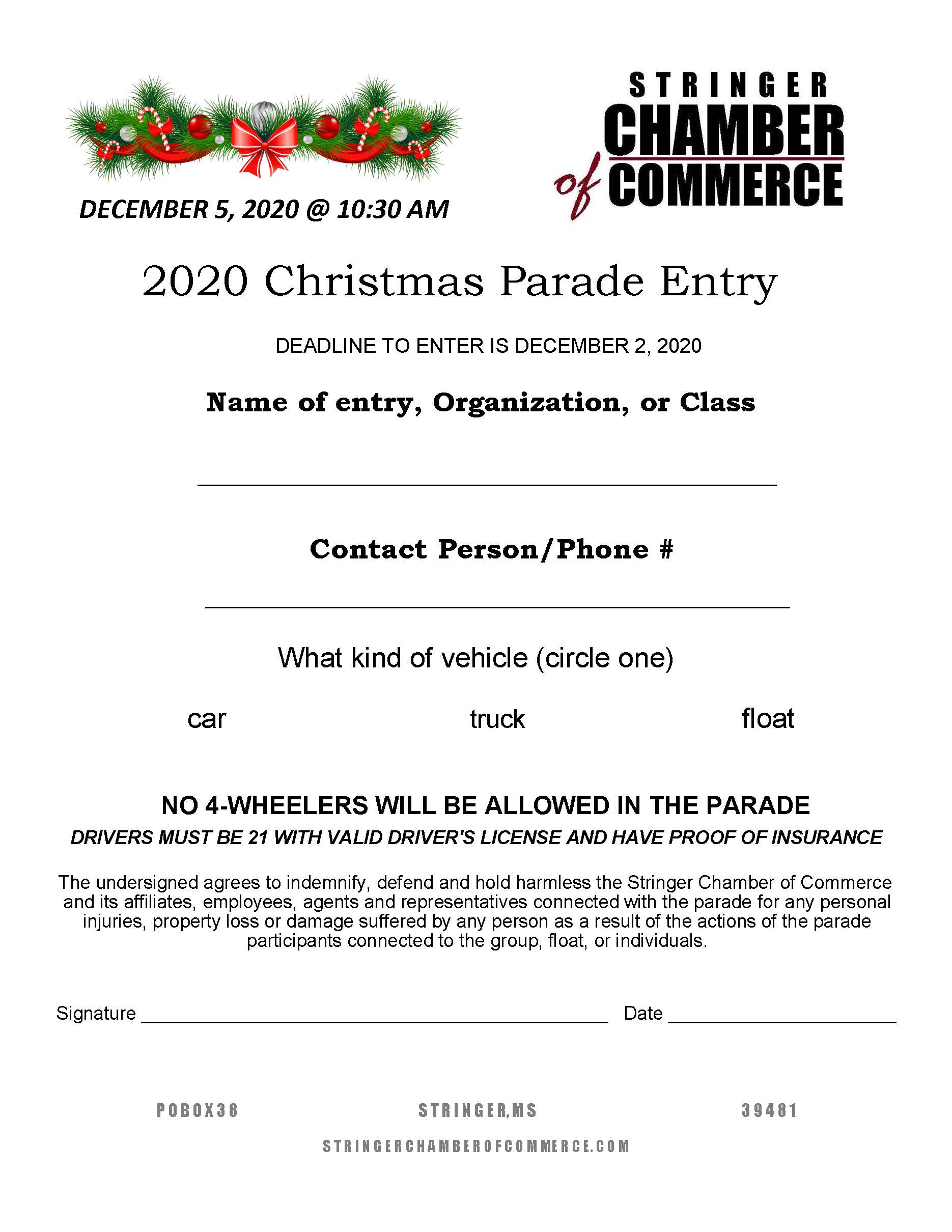 2020 CHRISTMAS PARADE & PHOTOS WITH SANTA Stringer Chamber of Commerce